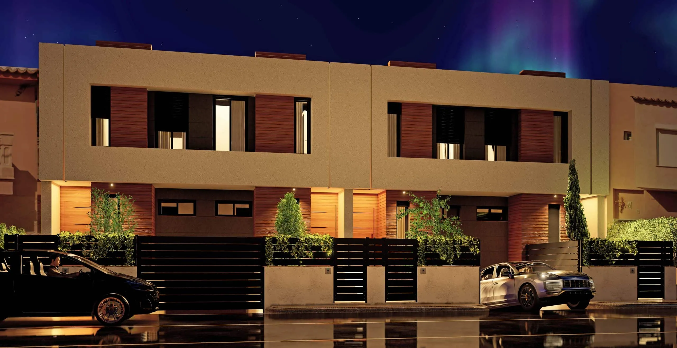 Edificio de viviendas Corn en Marratxí iluminado de noche