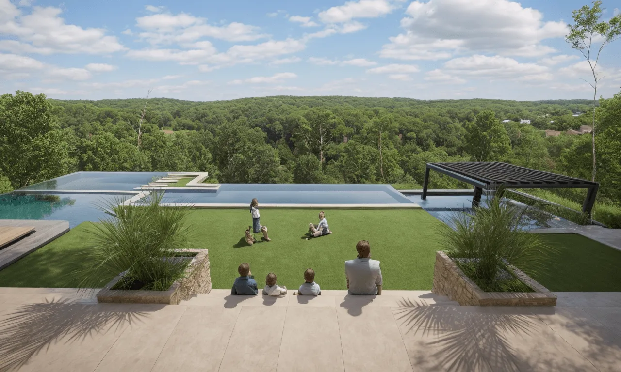 Jardín y piscina con vistas al bosque en la vivienda Es Ventall, Bunyola