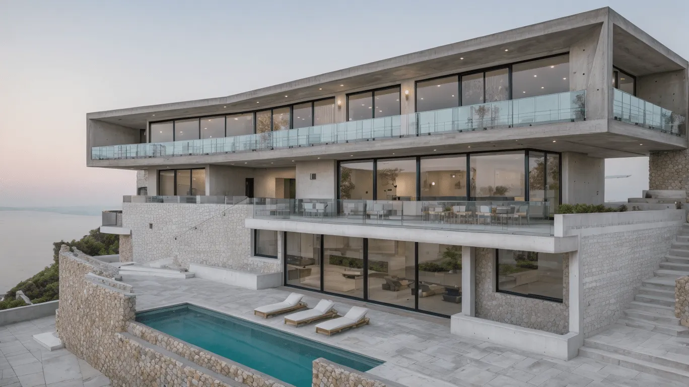 Render de Ola en Son Vida con la piscina, la terraza y el mar al fondo