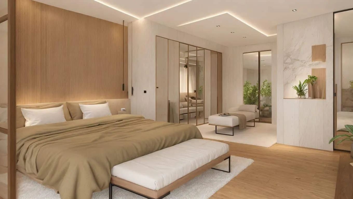 Suite con vestidor y cristaleras en la vivienda Murillo, Palma