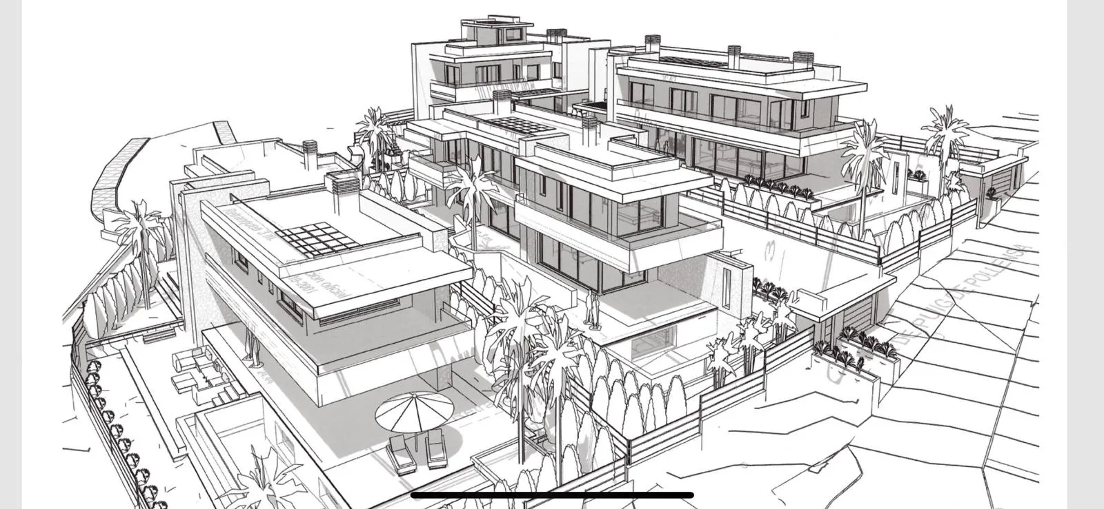 Dibujo lineal en perspectiva de la vivienda Sampol en Bonanova