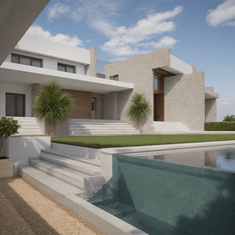 Entrada y escalera exterior junto a la piscina, vivienda Es Ventall