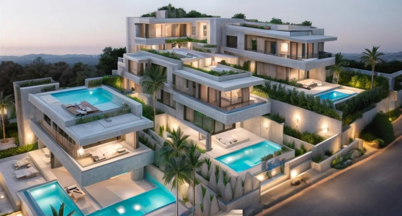 Vivienda Sampol en Bonanova vista desde la calle con piscinas escalonadas