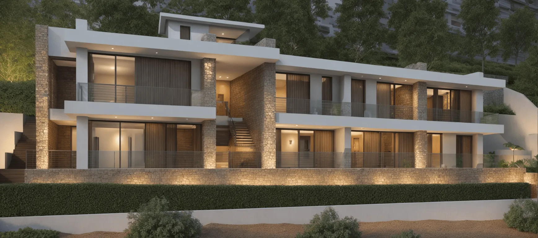 Infografía nocturna de la fachada de la vivienda Hoff en Palma