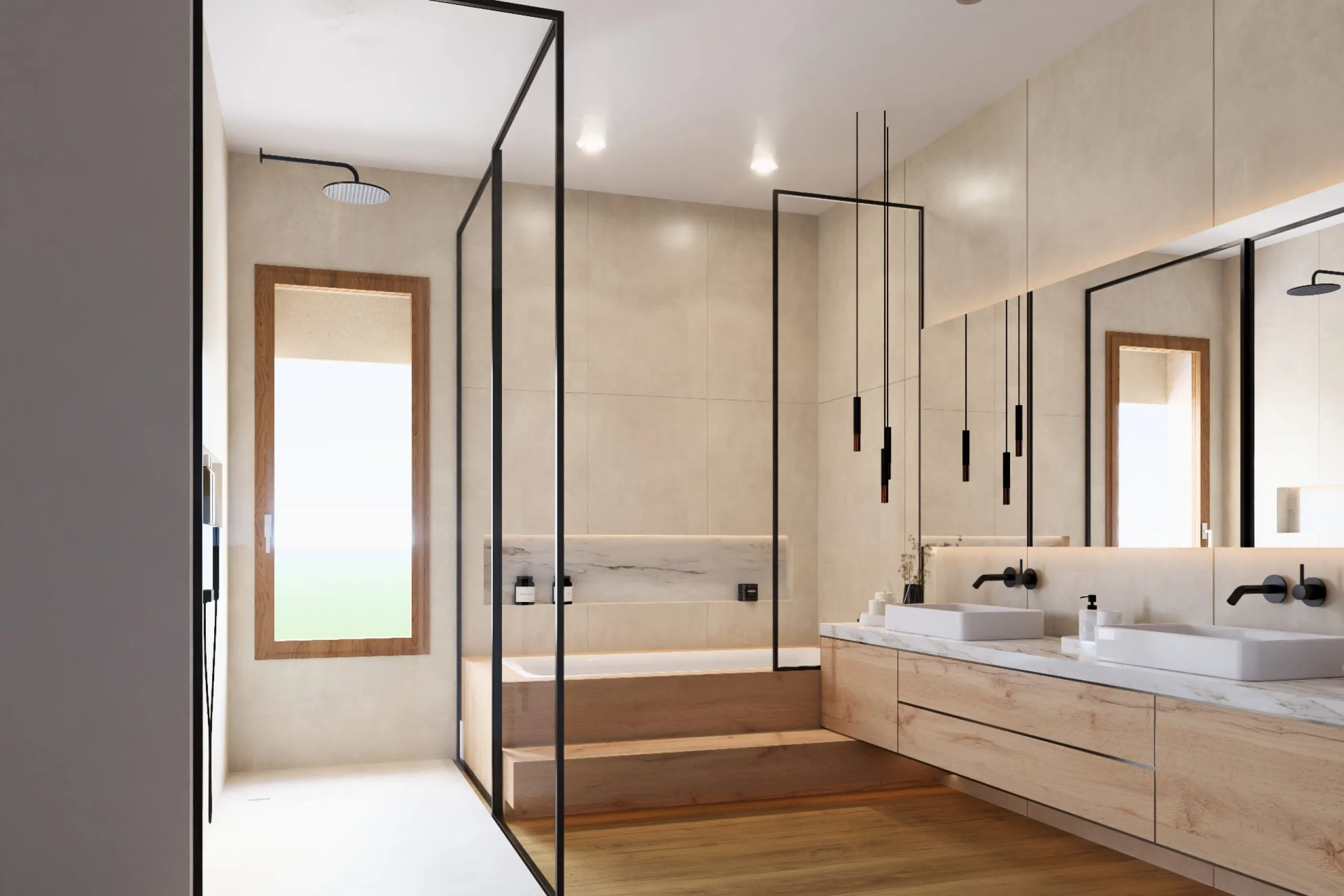 Baño con bañera y ducha de cristal en la vivienda Murillo, Palma